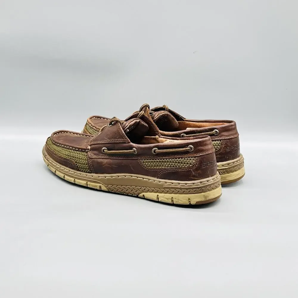 Sperry Shoes Mens 11 Brown Leather Mesh Top Sider Boat Moc Toe Casual Comfort